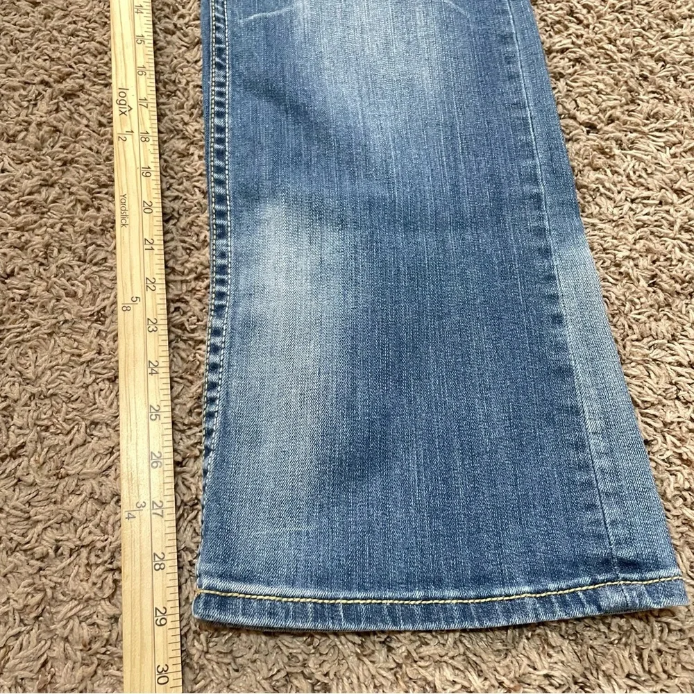 Womens Cowgirl Tuff Don't Fence Me‎ In Blue Denim Boot Jeans Size 35x31